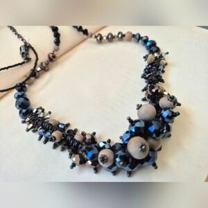 Black Borealis Beaded Long  Necklace You And I Brand . Very Good Consition
